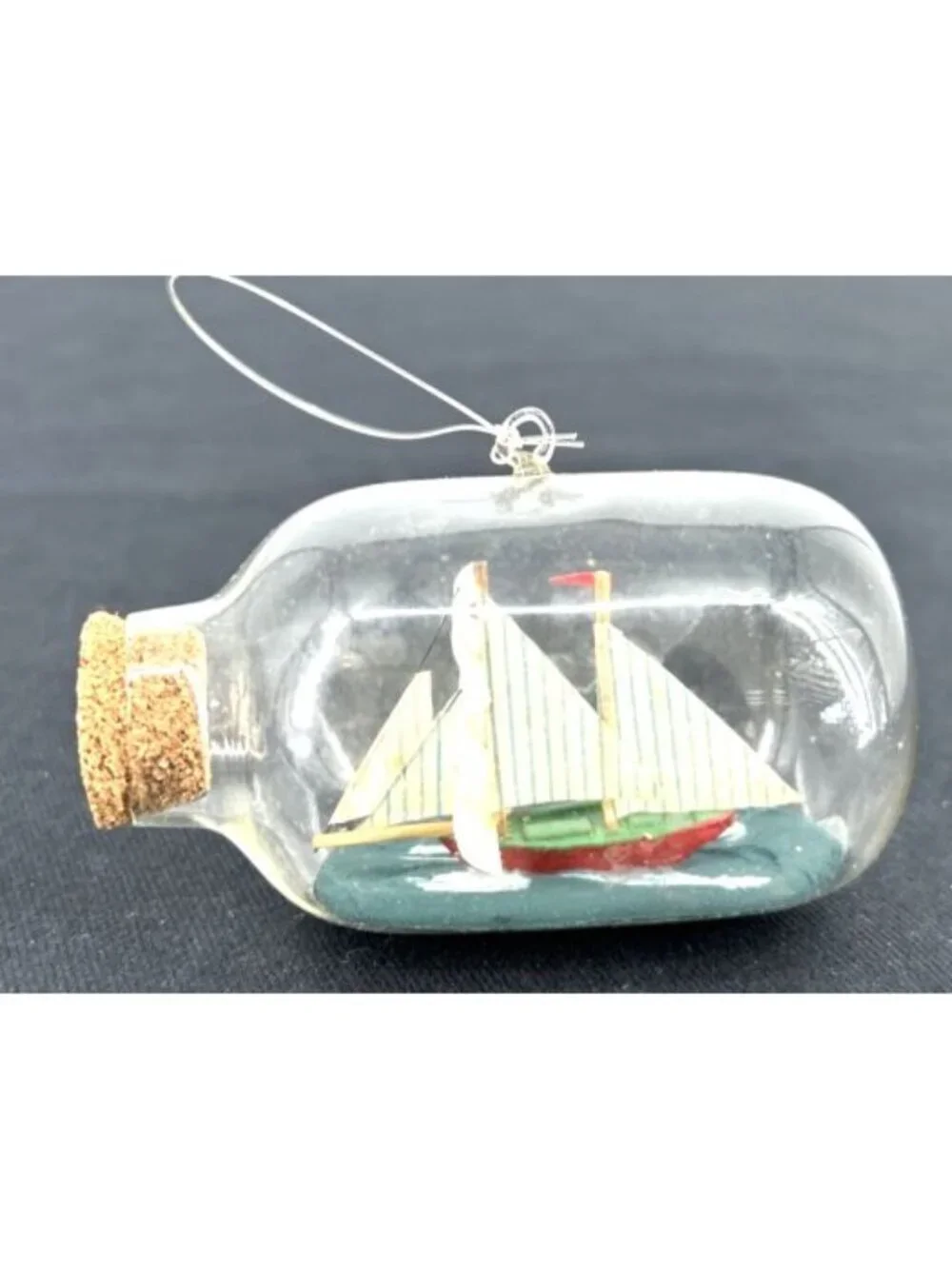 Mast Ship In A Bottle Nautical Christmas Ornament With Wreath Cork 3